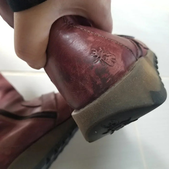 Fly London Mes 2 Petrol Leather Low Wedge Calf Boots Purple 37 - Picture 4 of 15